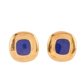 Pair of Lapis Lazuli, 18k Yellow Gold Stud Earrings