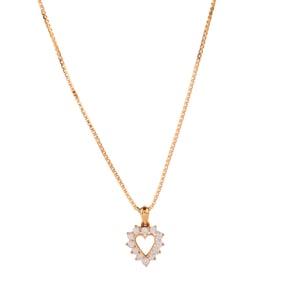Diamond, 14k Yellow Gold Heart Pendant Necklace