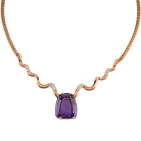 Amethyst, Diamond, 14k Yellow Gold Necklace