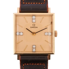 Omega 14k Yellow Gold, Leather Wristwatch