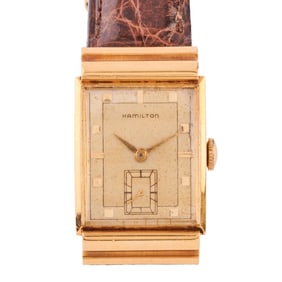 Hamilton 18k Yellow Gold, Leather Wristwatch