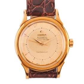 Omega Automatic Constellation 18k Yellow Gold, Leather Wristwatch