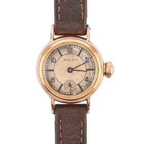 Ladies Retro Rolex 14k Rose Gold, Leather Wristwatch