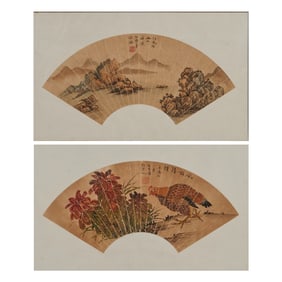 Group of Two Framed Chinese Fan Paintings, Attributed Xu Zhao; Fang Ming