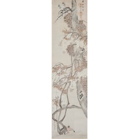 Large Chinese Artwork, Birds in a Tree, 1911