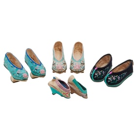 Four Pairs of Chinese Embroidered Shoes