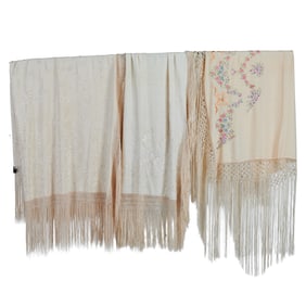 Four Chinese Embroidered Silk Shawls Including Floral