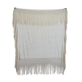 Chinese White Silk Shawl Embroidered with Flowers