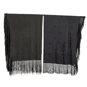 Two Chinese Embroidered Black Silk Shawls