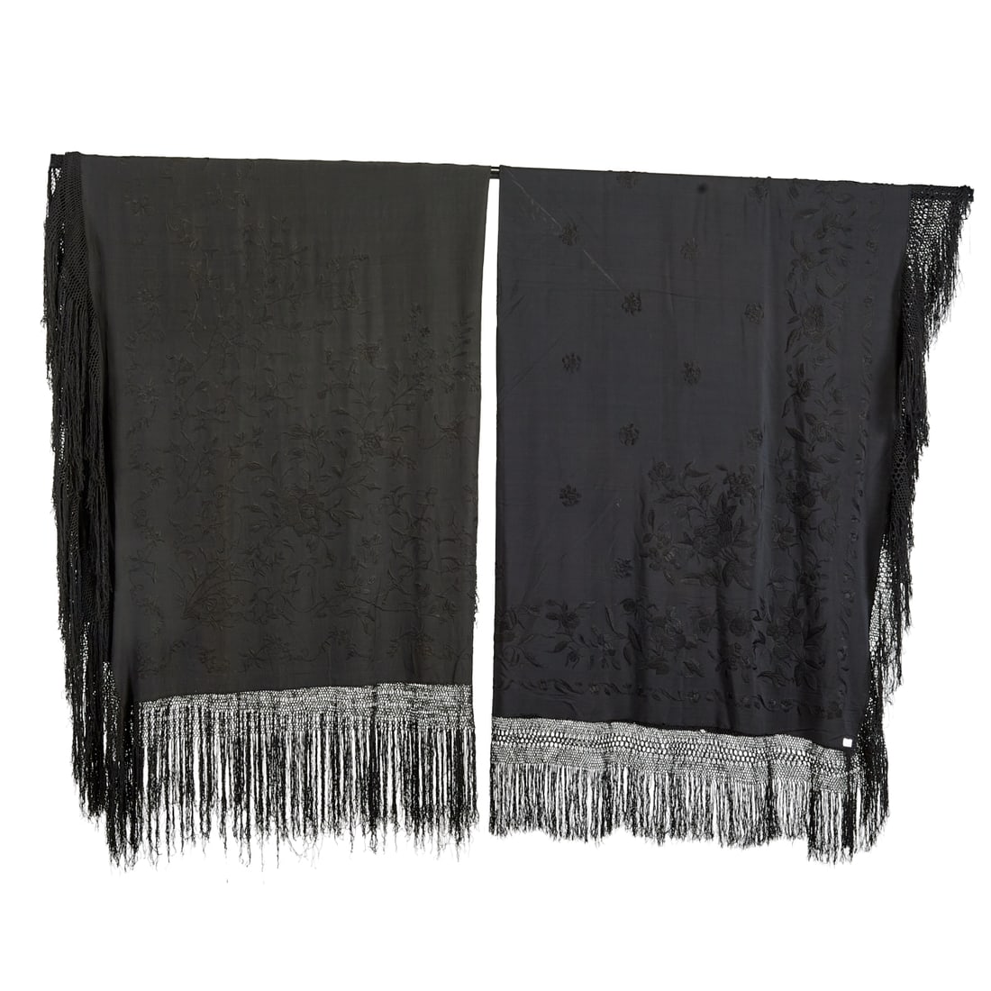 Two Chinese Embroidered Black Silk Shawls (1 of 5)