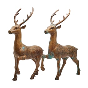 Pair of Large Chinese Bronze Deer Statues