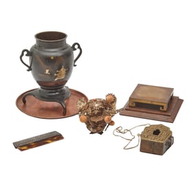 Assorted Brass and Alloy Items, Including Tibetan and Japanese