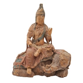 Carved Wood Bodhisattva on Elephant