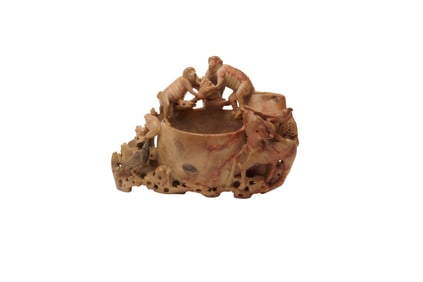 A Chinese Carved Soapstone Brush Pot