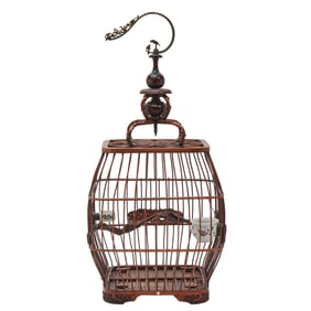 Chinese Carved Wooden Bird Cage