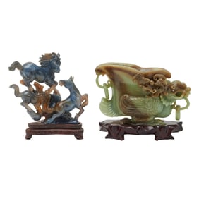 Two Chinese Carved Jadeite Figures