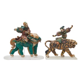 Two Chinese Wucai Porcelain Warrior Figures