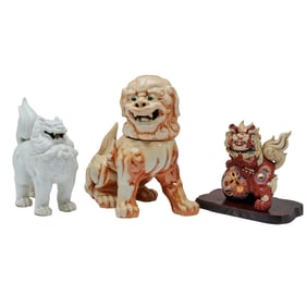 Three Japanese and Chinese Guardian Lion Dog Figures