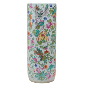 Large Chinese Famille Rose Cylindrical Porcelain Vase