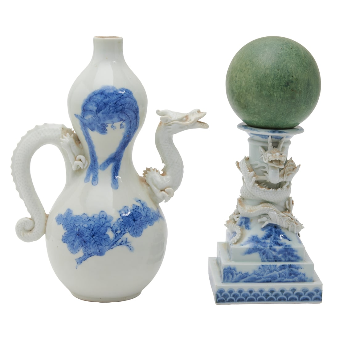 Two Japanese Hirado Porcelain Blue and White Dragon Vases (1 of 5)