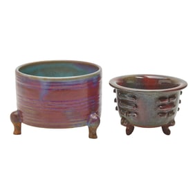 Two Chinese Purple Glazed "Jun" Tripod Vases