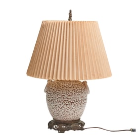 Japanese Taisho White Glazed Ceramic Jar, Converted to Table Lamp