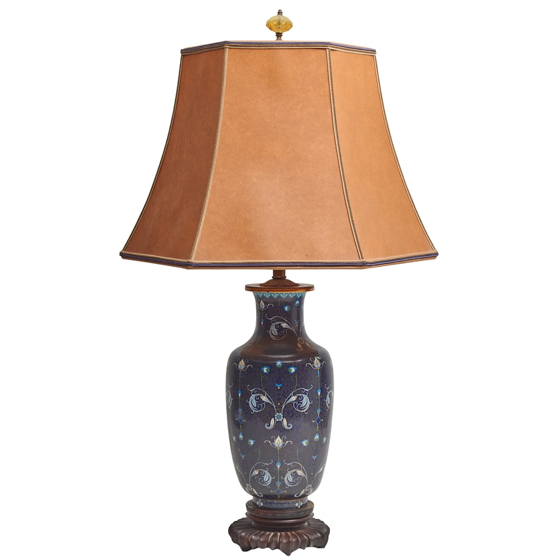 Chinese Blue Ground Cloisonne Vase, Converted to Table Lamp: Chinese Blue Ground Cloisonne Vase, Converted to Table Lamp, {Approximate Dimensions - Height Overall 32 Inches;x Diameter 18 1/2 Inches).