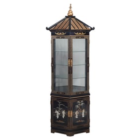Chinese Lacquered Pagoda Style Display Cabinet