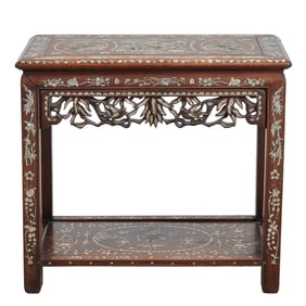 Chinese Wood and Mother of Pearl Inlay Rectangular End Table