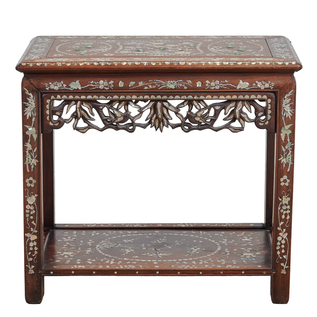 Chinese Wood and Mother of Pearl Inlay Rectangular End Table (1 of 4)