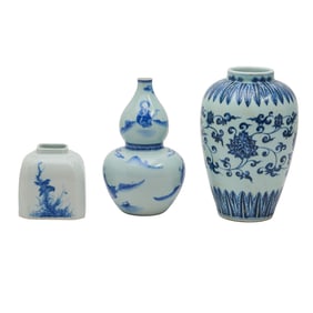 Three Chinese Blue and White Porcelain Vases