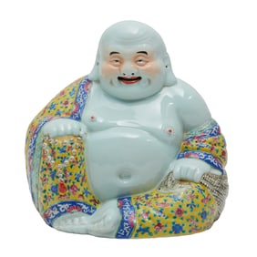 Chinese Famille Rose Enameled Porcelain Figure of Buddha