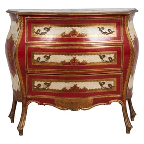 Venetian Rococo Style Painted Bombe Commodino Chest of Drawers