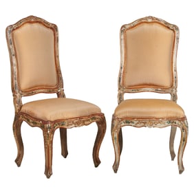 Pair of Venetian Rococo Style Painted and Parcel Gilt Side Chairs