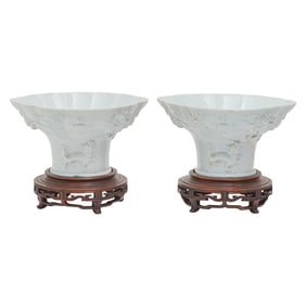 Pair of Samson Blanc de Chine Libation Cups in Qianlong Period Style