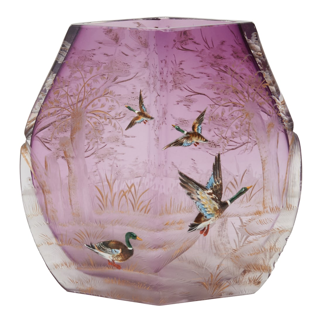 Moser Attributed Cut Glass Vase with Ducks (1 of 4)