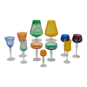 Collection of Bohemian Colored and Cut Glass Stemware