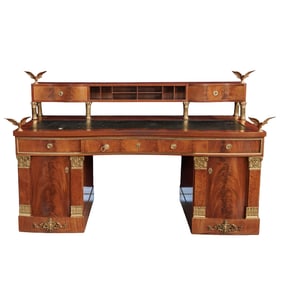Empire Style Walnut Cartonnier Bureau with Gilt Brass Mounts
