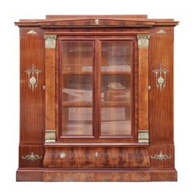 Empire Style Walnut Vitrine Cabinet with Gilt Brass Mounts