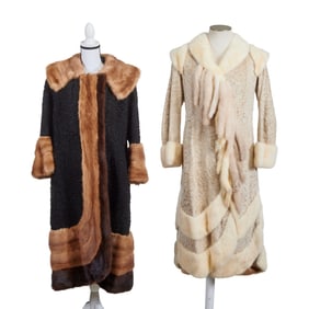 Two Astrakhan Lamb Coats with Mink Trim
