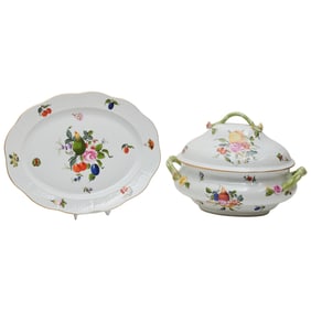 Herend Porcelain Porcelain Soup Tureen, Cover and Stand, Fruits and Flowers Pattern