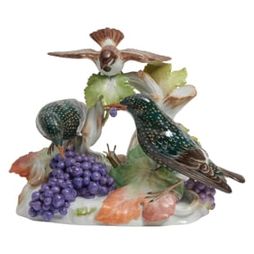 Meissen Porcelain Figural Group of Starlings Pigeon and Grapes