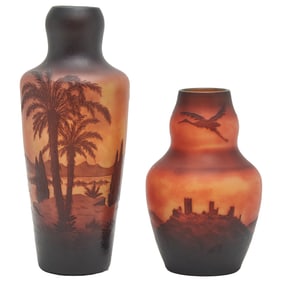 Two Cameo Glass Landscape Vases with Argental Signatures