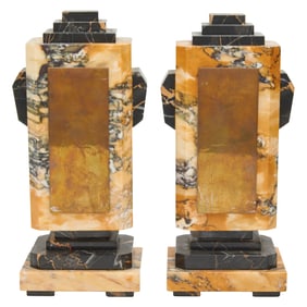 Pair of Art Deco Marble and Gilt Brass Skyscraper Bookends