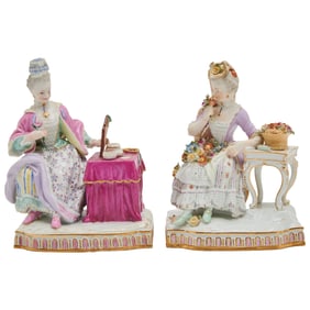 Two Meissen Porcelain Figures Allegorical of the Senses of Sight and Scent