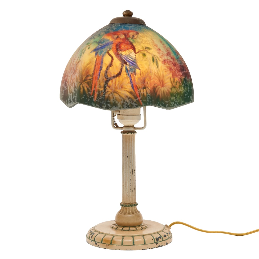 Vintage Boudoir Lamp Base and Handel Reverse Painted Glass Parrot Shade (1 of 6)