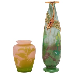 Two Daum Nancy and Galle Style Small Cameo Glass Vases