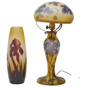 Continental Cameo Glass Table Lamp and Vase