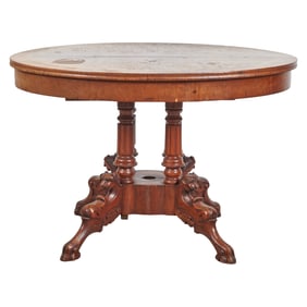 Napoleon III Neo Grec Burl Walnut Oval Table