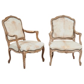 Pair of Louis XV Style Fauteuils with Cow Hide Upholstery